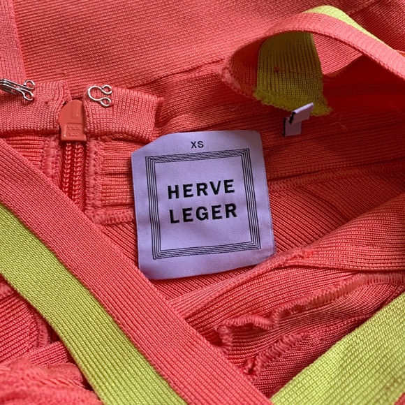 🎉 SALE Herve Leger Bandage Mini Dress Peach Blush Orange and Yellow - Picture 7 of 8